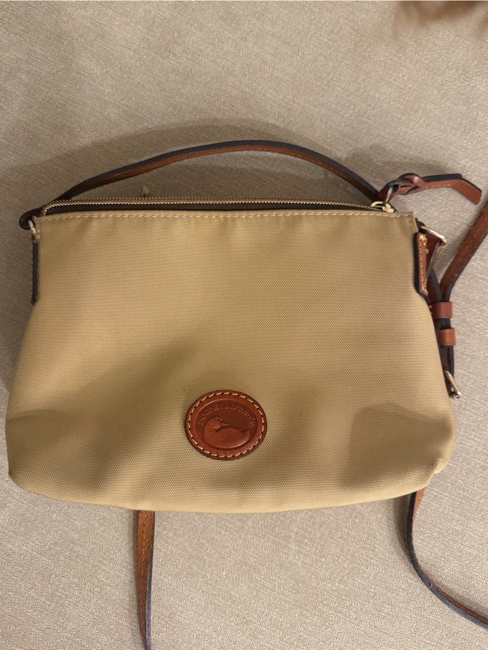 Dooney & Bourke Beige Crossbody with Brown Leather Trim